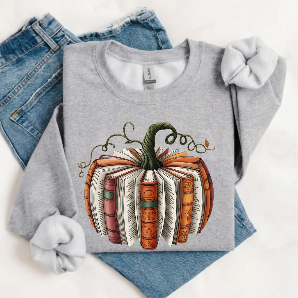 Book Pumpkin T-Shirt, Sweatshirt & Hoodie – Cozy Fall Book Lover Graphic, Autumn Reading Gift