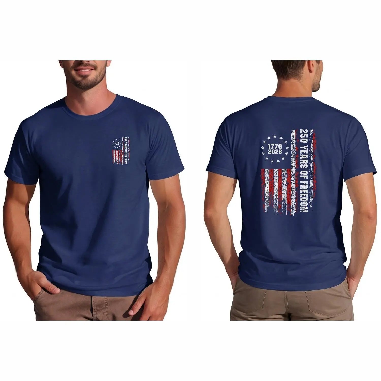 Double-Sided 250th Anniversary American Flag T-Shirt 1776-2026 Patriotic Graphic Tee for Men