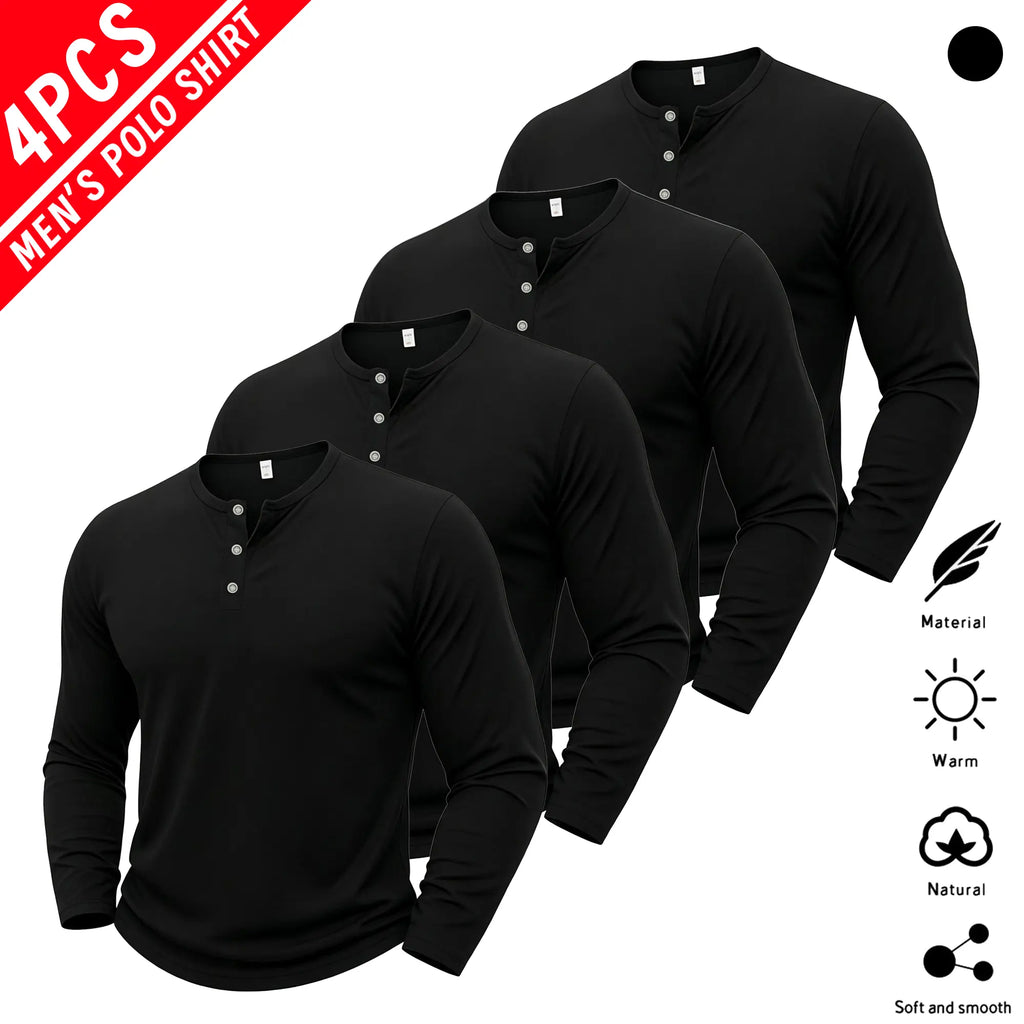 4-Pack Men’s Long Sleeve Henley Shirts – Classic Button Neck Casual Tops, Soft Comfortable Everyday Basic Shirts