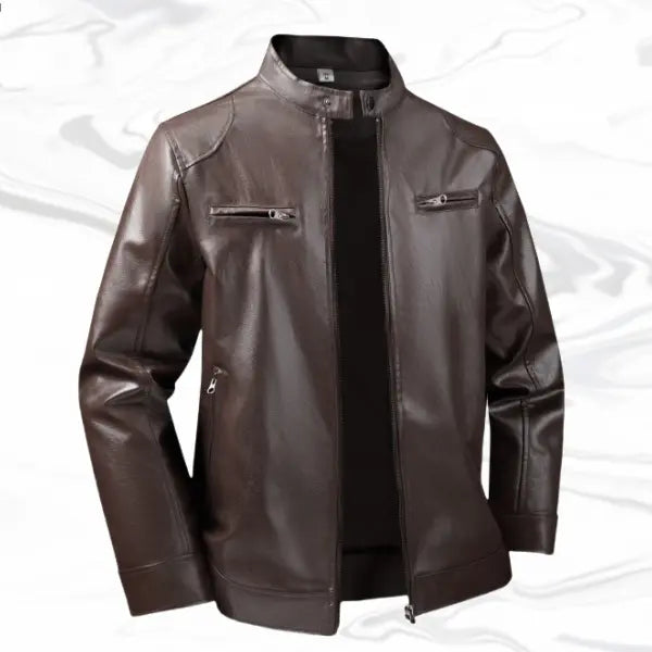Men’s Faux Leather Biker Jacket – Stand Collar Slim Fit Moto Jacket with Zip Pockets, Casual Streetwear