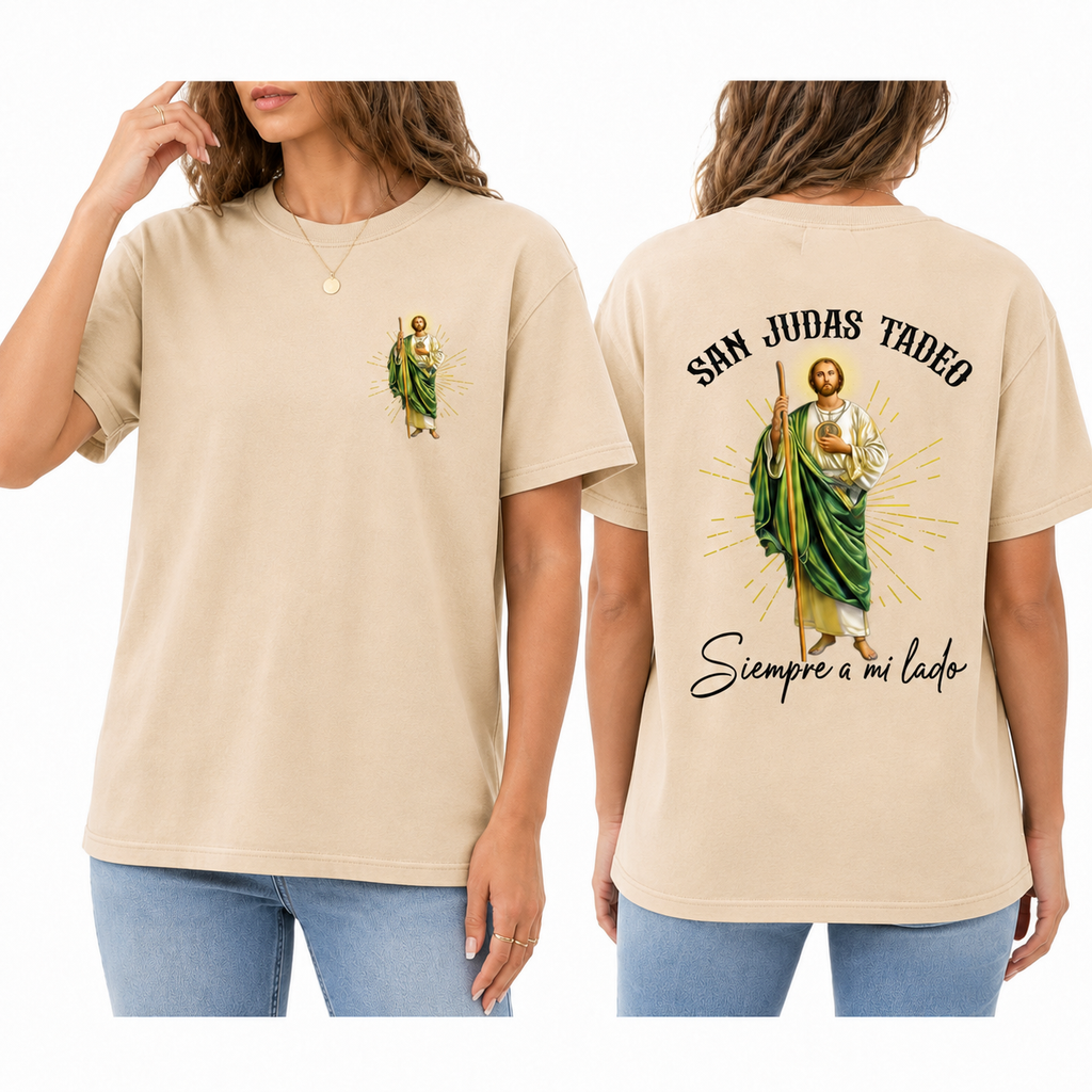 San Judas Tadeo Siempre a Mi Lado Graphic T-Shirt, Sweatshirt & Hoodie – Saint Jude Catholic Faith Print, Spanish Religious Apparel
