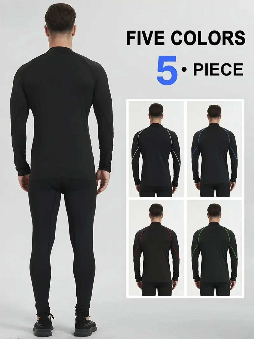 5-Pack Men’s Long Sleeve Compression Shirts – Moisture-Wicking Quick-Dry Athletic Tops, Stretch Workout Base Layers for Gym, Running & Training