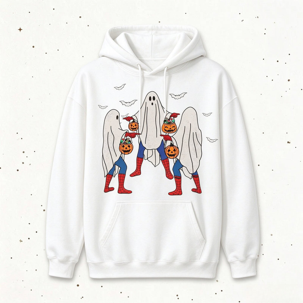 Funny Superhero Ghosts Halloween T-Shirt, Sweatshirt & Hoodie – Cute Trick or Treat Graphic Print