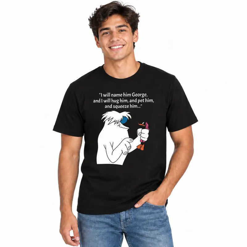 I Will Name Him George Funny Cartoon Graphic T-Shirt, Sweatshirt & Hoodie – Retro Nostalgic Humor Apparel