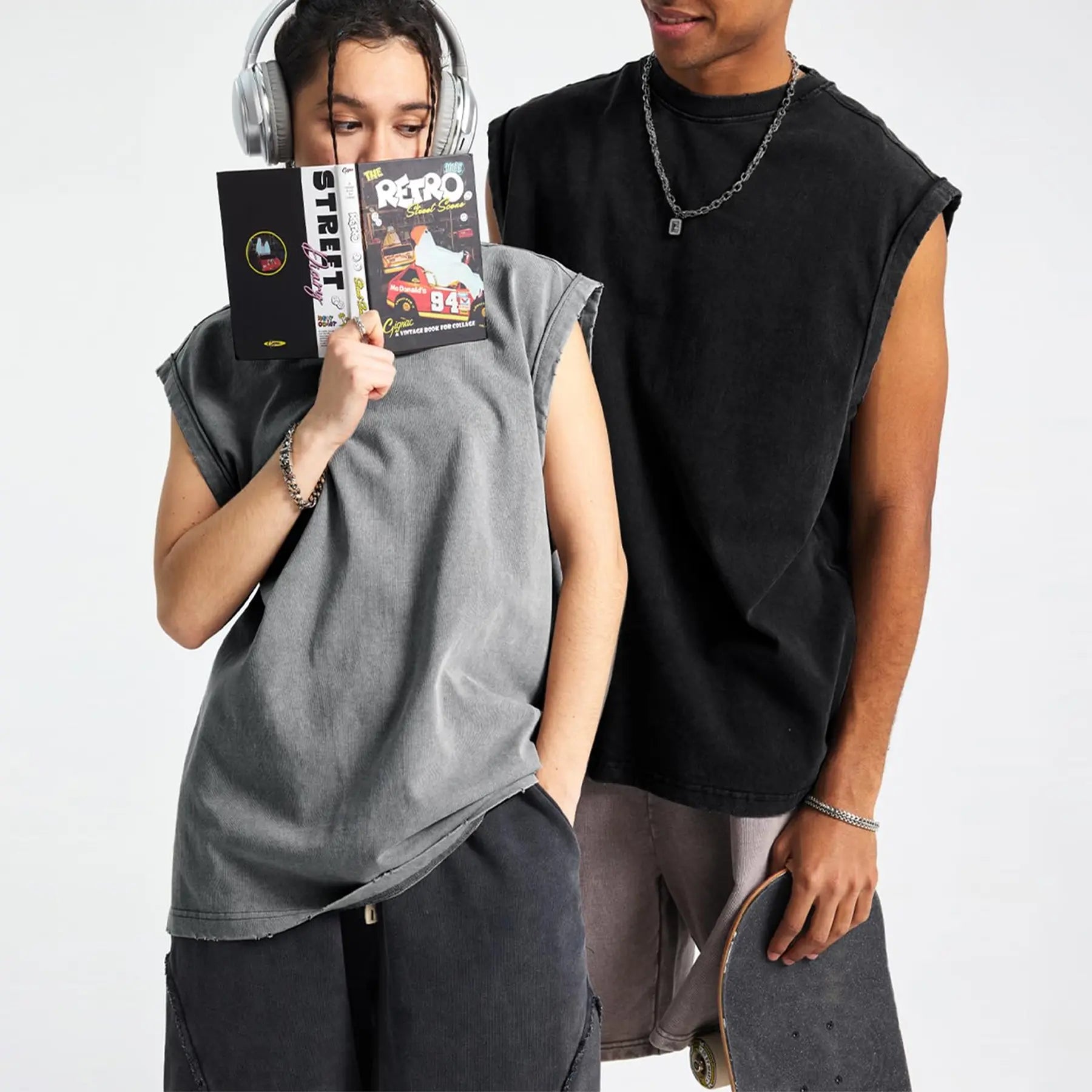 Men's Vintage Washed Oversized Tank Top – Cotton Sleeveless Muscle Shirt for Gym, Workout & Casual Streetwear