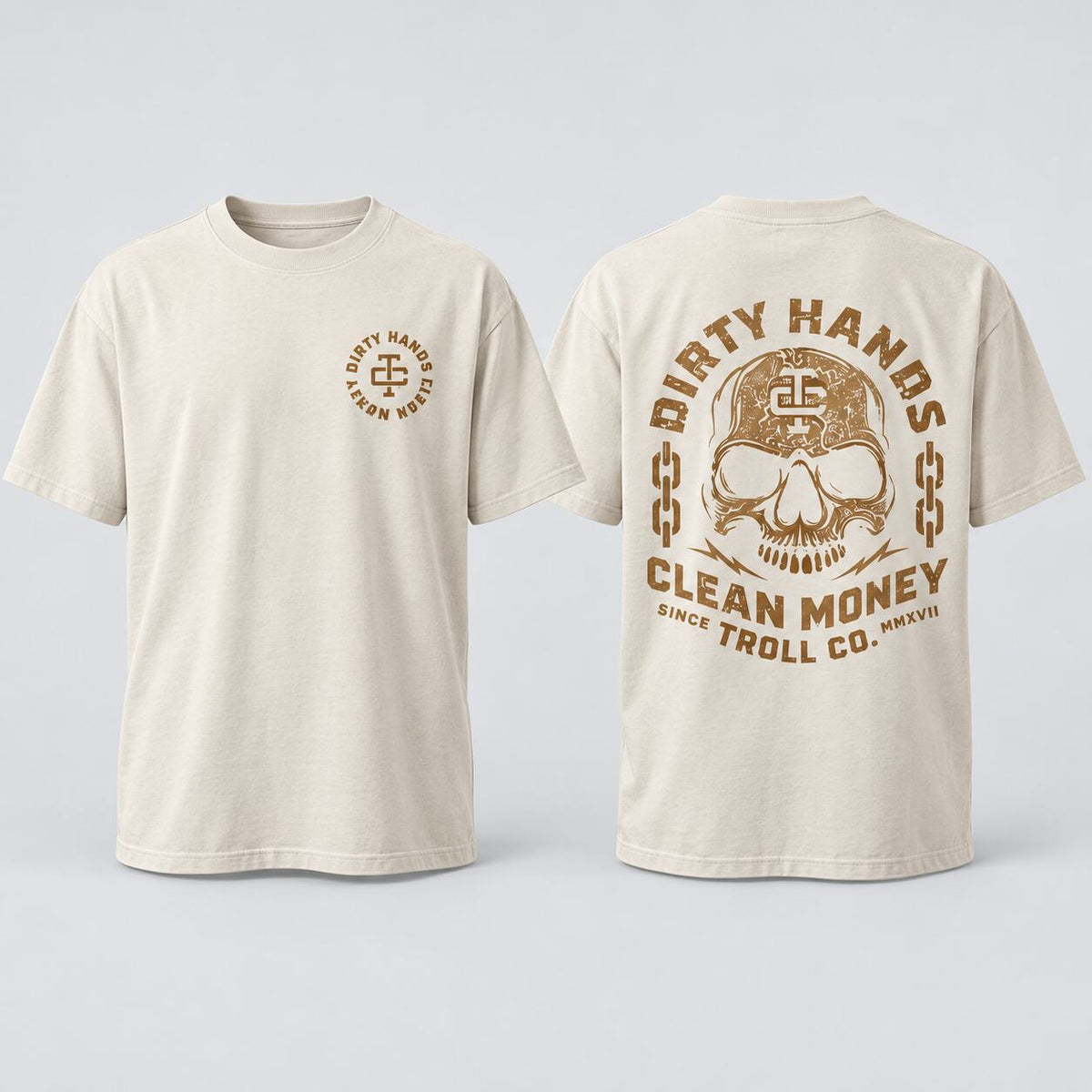 Dirty Hands Clean Money Skull Graphic T-Shirt, Sweatshirt & Hoodie – Blue Collar Hard Work Double-Sided Print Apparel