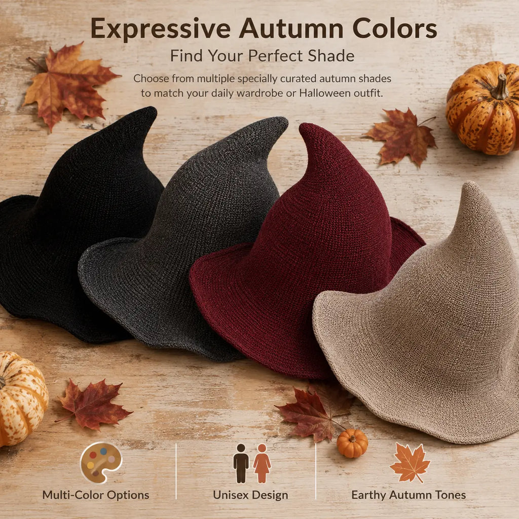 Classic Witch Hat for Women – Pointed Wide Brim Halloween Costume Hat, Solid Color Witchy Accessory for Parties, Cosplay & Dress Up