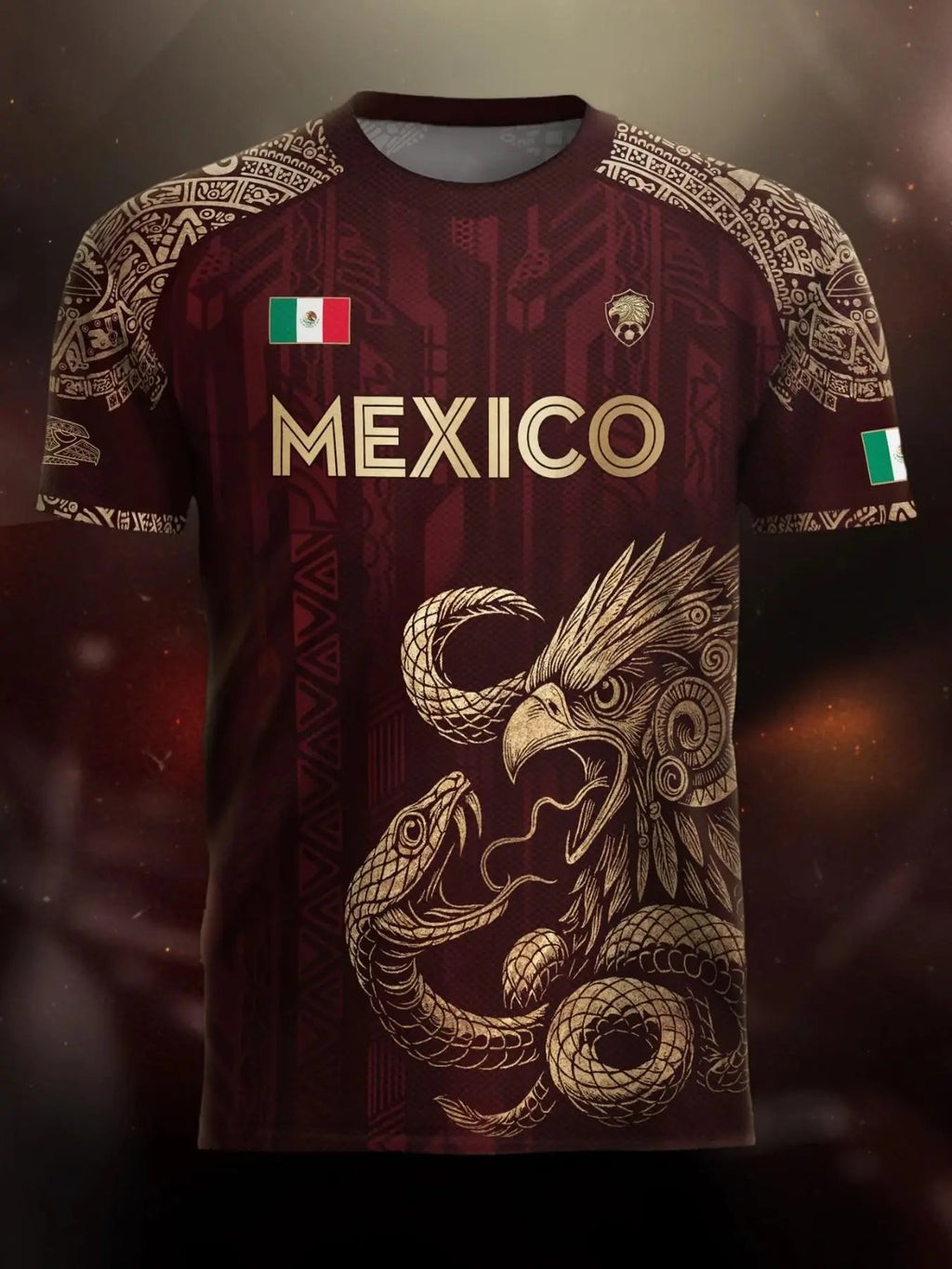 Mexico Aztec Eagle Soccer Jersey – Mexican Heritage All-Over Print Football Fan Shirt, 2026 Mexico Soccer Supporter Jersey
