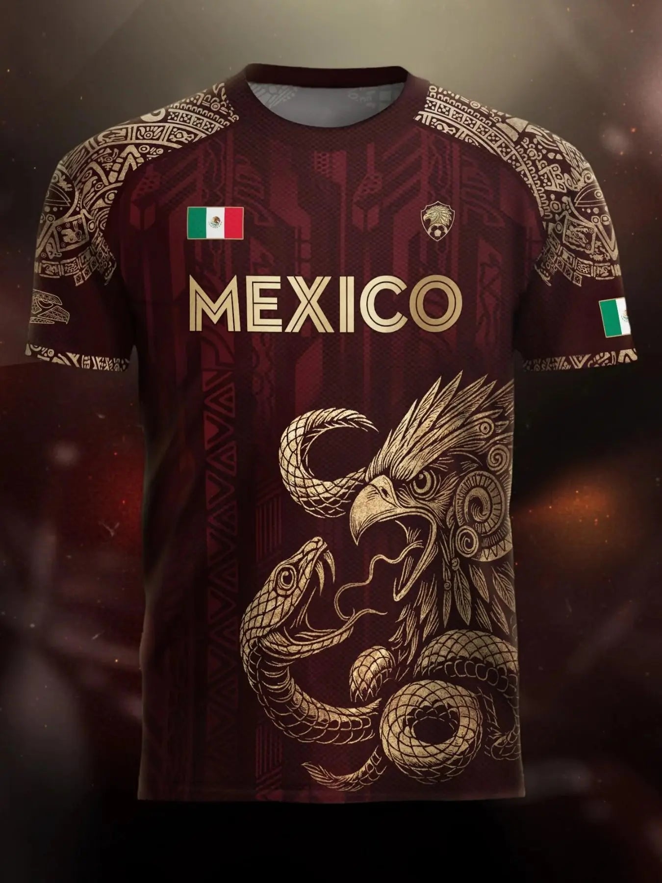 Mexico Aztec Eagle Soccer Jersey – Mexican Heritage All-Over Print Football Fan Shirt, 2026 Mexico Soccer Supporter Jersey