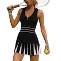 Women's Zip-Front Tennis Dress – Sleeveless Racerback Athletic Dress with Built-In Shorts, Pleated Golf & Pickleball Activewear