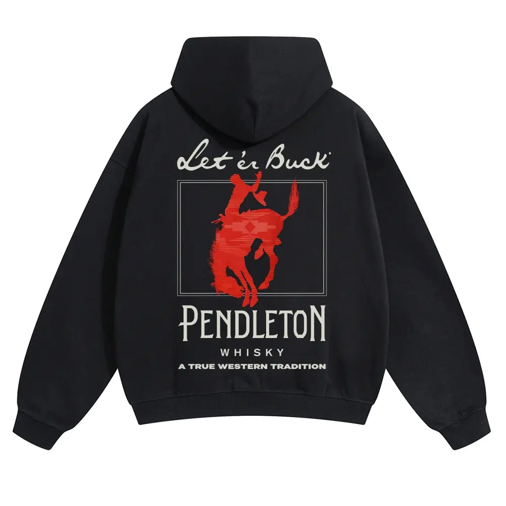 Let ’Er Buck Pendleton Rodeo Graphic T-Shirt, Sweatshirt & Hoodie – Western Cowboy Print, Vintage Rodeo Streetwear Apparel