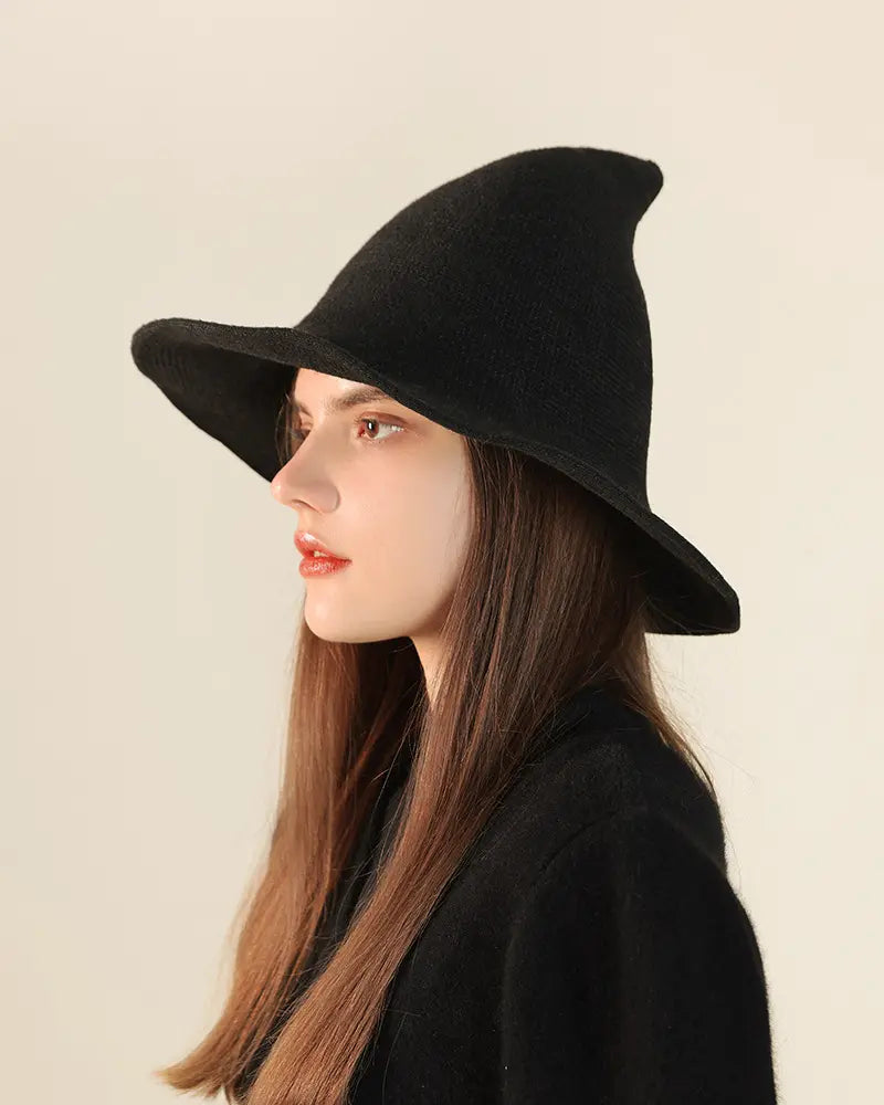 Classic Witch Hat for Women – Pointed Wide Brim Halloween Costume Hat, Solid Color Witchy Accessory for Parties, Cosplay & Dress Up
