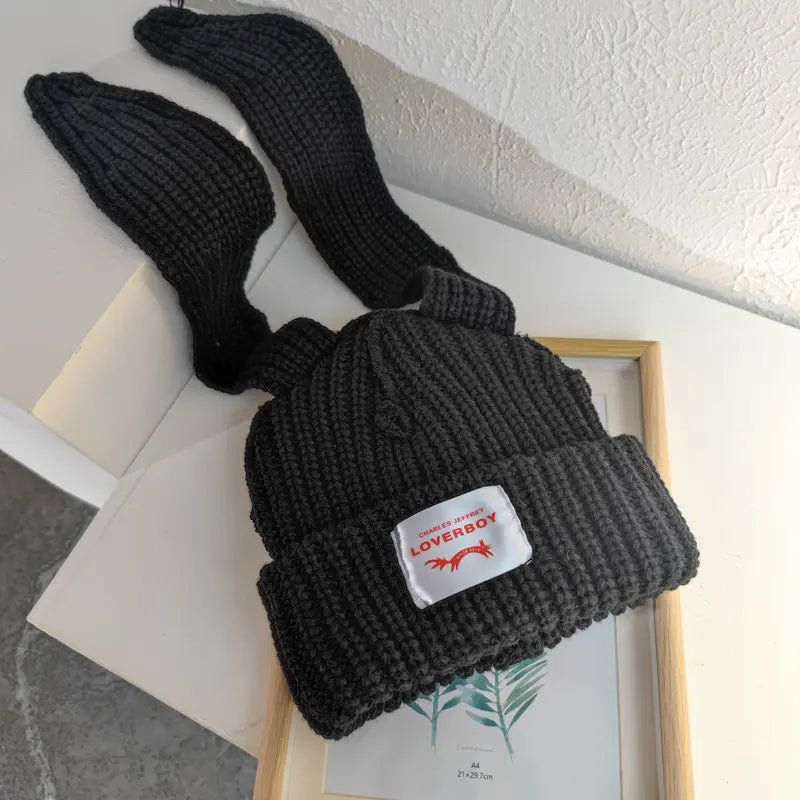 Women's Y2K Long Bunny Ear Beanie – Cute Oversized Rabbit Ear Knit Hat, Trendy Warm Winter Fashion Accessory