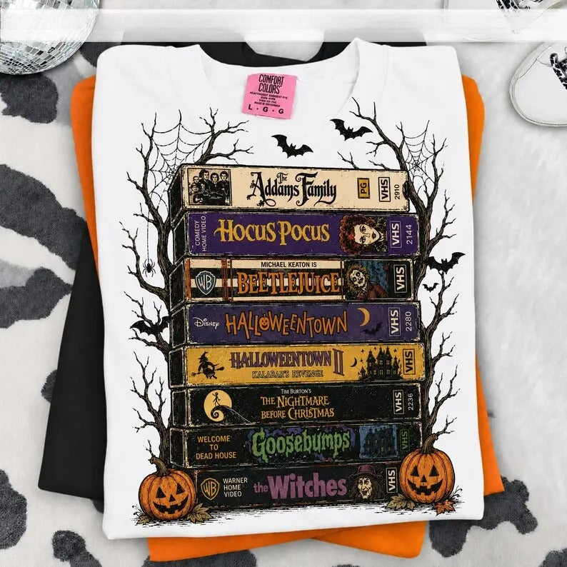Vintage Halloween VHS Movie T-Shirt/Sweatshirt/Hoodie – Retro Horror Graphic Apparel for Spooky Season Lovers