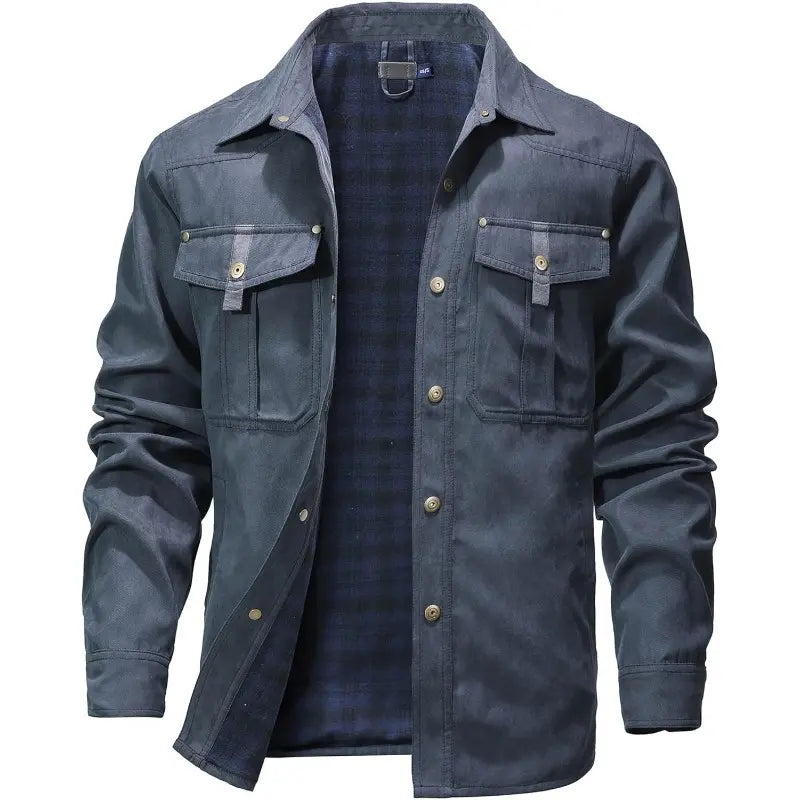 Men’s Plaid Lined Shirt Jacket – Western Workwear Button-Up Shacket with Utility Pockets, Casual Outdoor Jacket