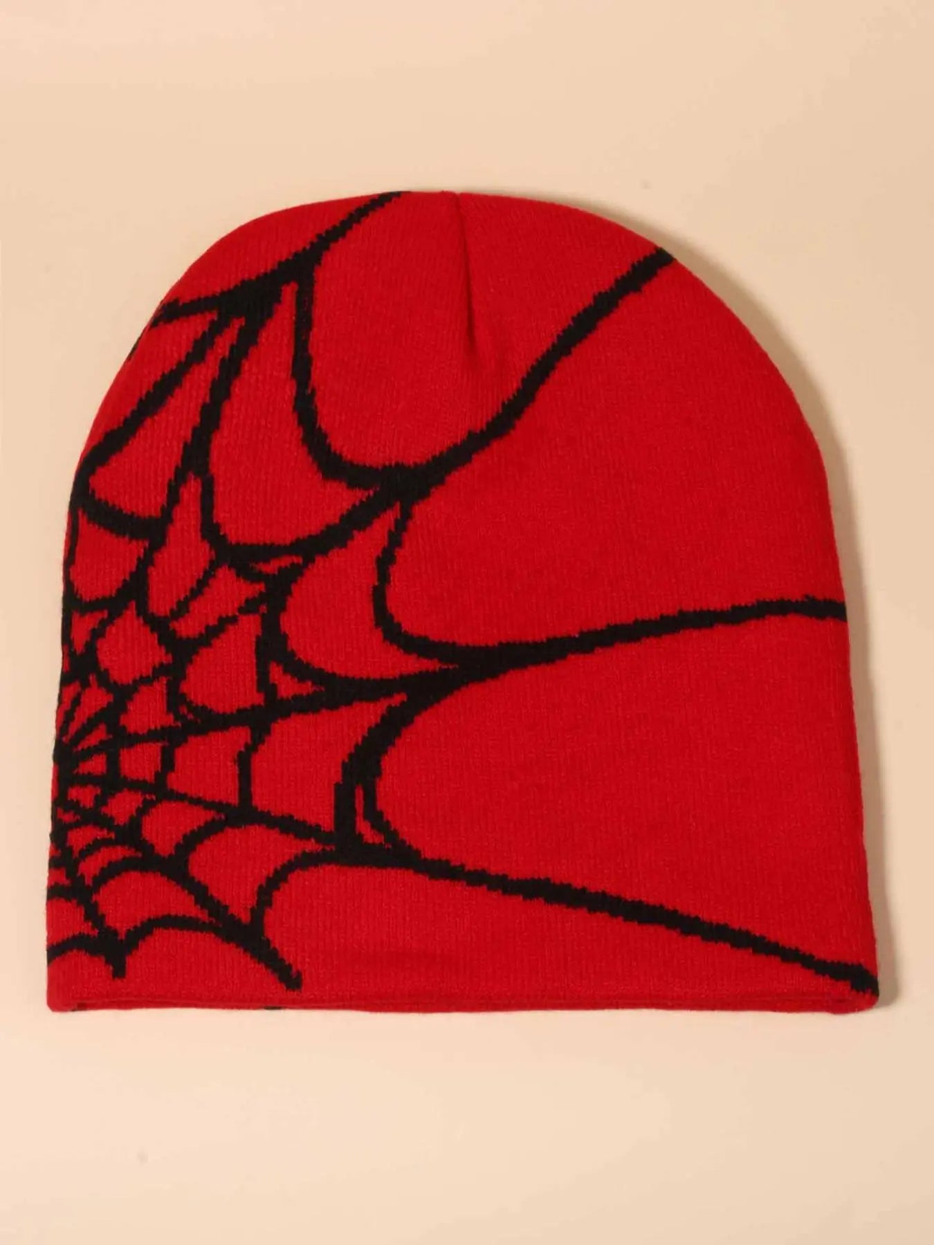 Y2K Spider Web Knit Beanie – Gothic Web Graphic Winter Hat, Unisex Streetwear Skull Cap for Fall & Winter