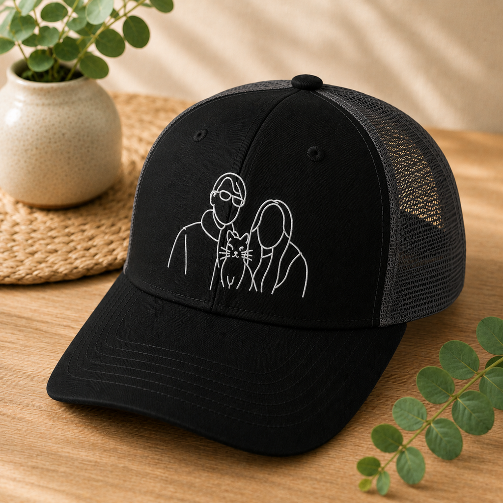 Personalized Photo Embroidered Hat – Custom Couple Portrait Cap, Turn Your Favorite Photo into Embroidery, Unique Gift for Couples