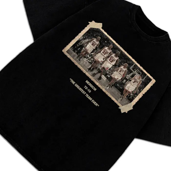 1996 Chicago Squad Vintage Photo T-Shirt The Greatest Team Ever 72-10 Crewneck Cotton Tee