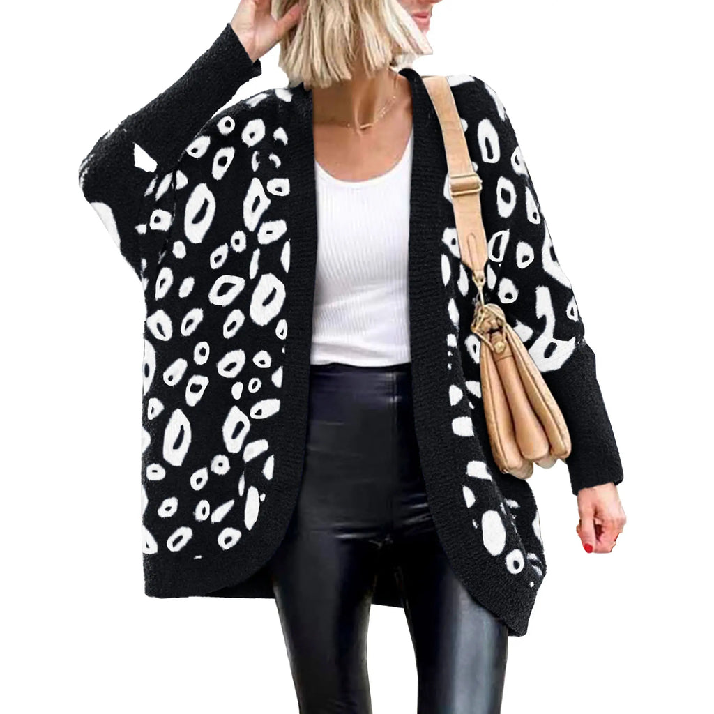 Leopard Print Fuzzy Knit Cardigan – Cozy Open Front Oversized Sweater, Casual Fall & Winter Layering