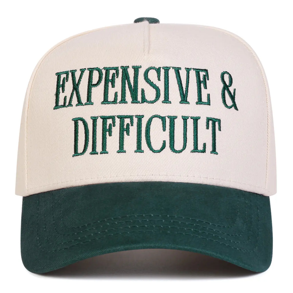 "Expensive & Difficult" Embroidered Baseball Cap – Funny Statement Hat, Minimalist Streetwear Cap for Men & Women
