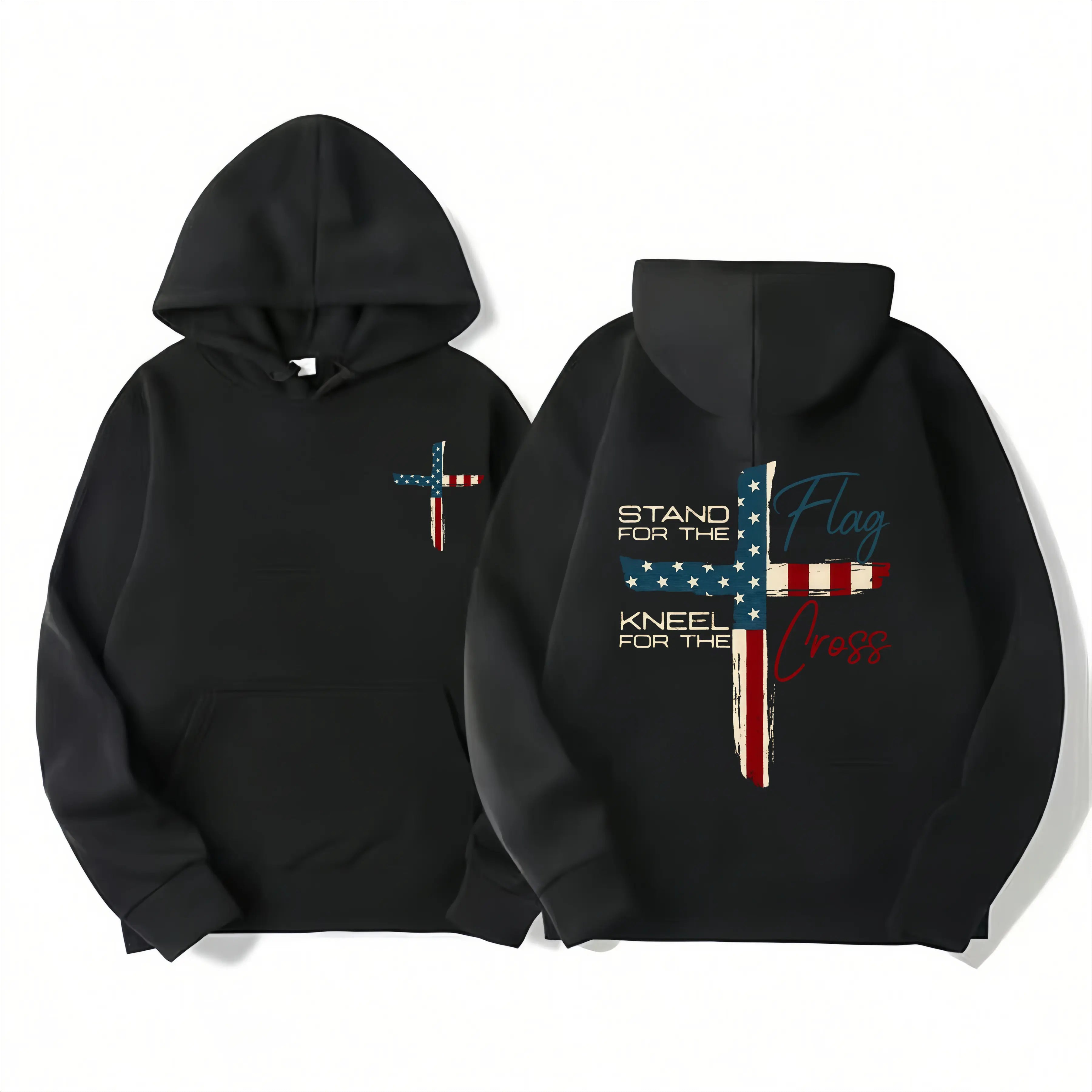 Patriotic Christian T‑Shirt, Stand for Flag Kneel for Cross Tee, American Pride Religious Hoodie, Conservative Faith Sweatshirt for Men