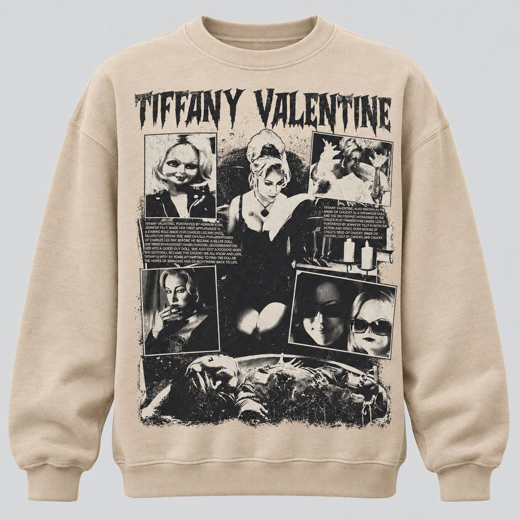 Tiffany Valentine Horror Movie Graphic T-Shirt, Sweatshirt & Hoodie – Vintage Halloween Spooky Season Apparel