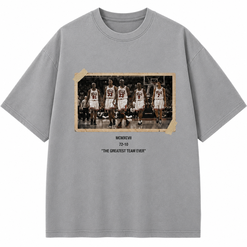 1996 Chicago Squad Vintage Photo T-Shirt The Greatest Team Ever 72-10 Crewneck Cotton Tee