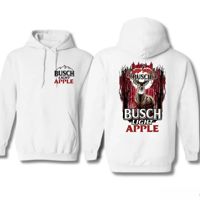 Busch Light Apple Deer Hunting Graphic T-Shirt, Sweatshirt & Hoodie – Outdoor Hunter Double-Sided Print Apparel