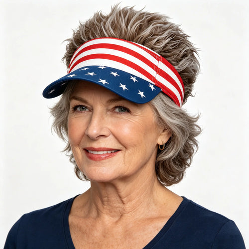 American Flag Visor Wig Hat – Patriotic Stars & Stripes Hair Visor for America 250 & 4th of July