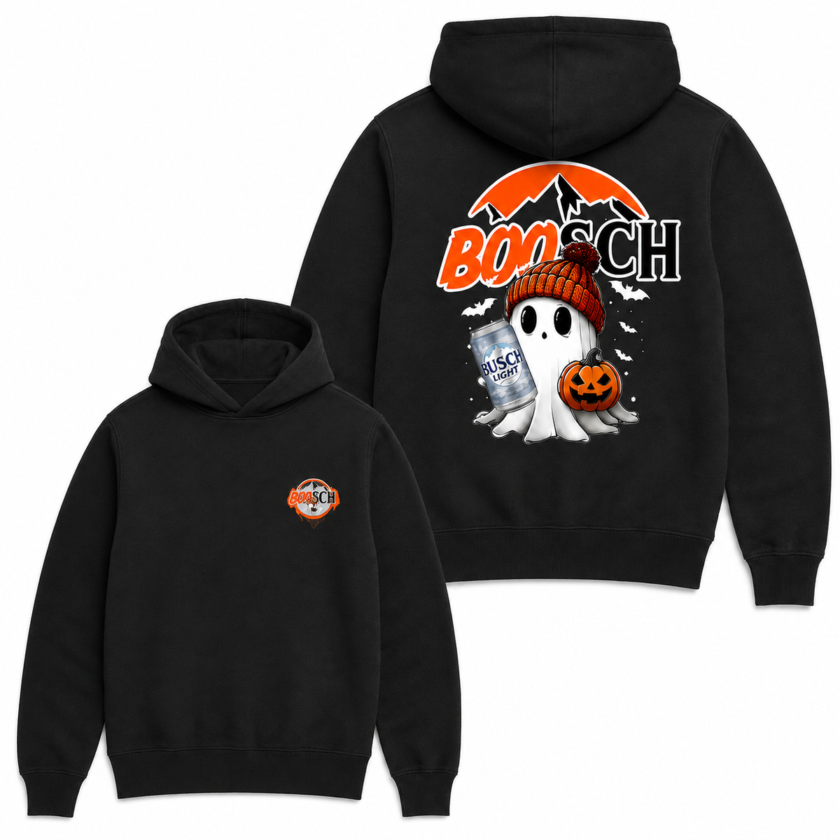 Boo-Sch Ghost Graphic T-Shirt, Sweatshirt & Hoodie – Funny Beer Halloween Print, Cute Spooky Drinking Humor Apparel