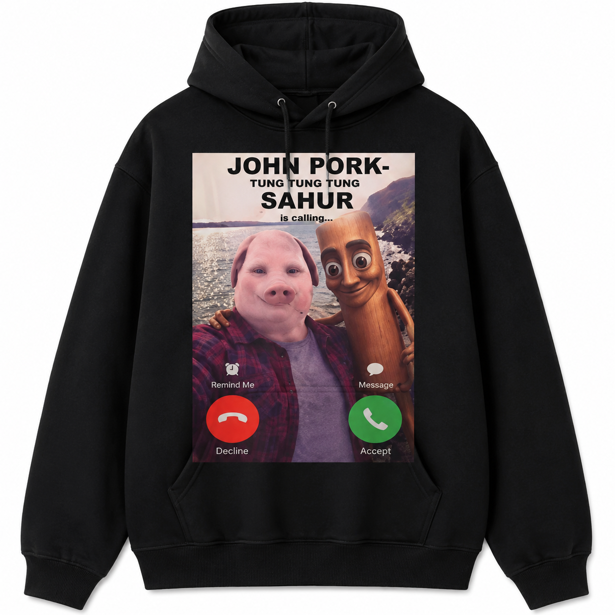 John Pork & Tung Tung Tung Sahur T-Shirt/Sweatshirt/Hoodie – Funny Brainrot Meme Graphic Tee, TikTok Viral Streetwear