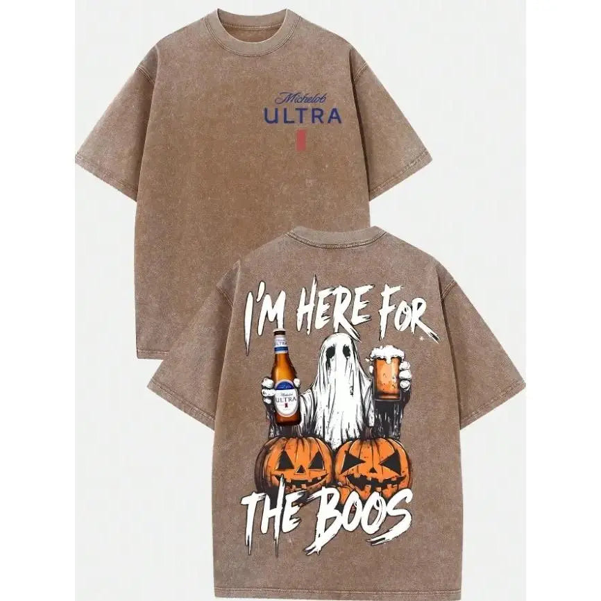 I’m Here for the Boos Graphic T-Shirt, Sweatshirt & Hoodie – Funny Beer Ghost Halloween Print, Spooky Season Drinking Humor Apparel