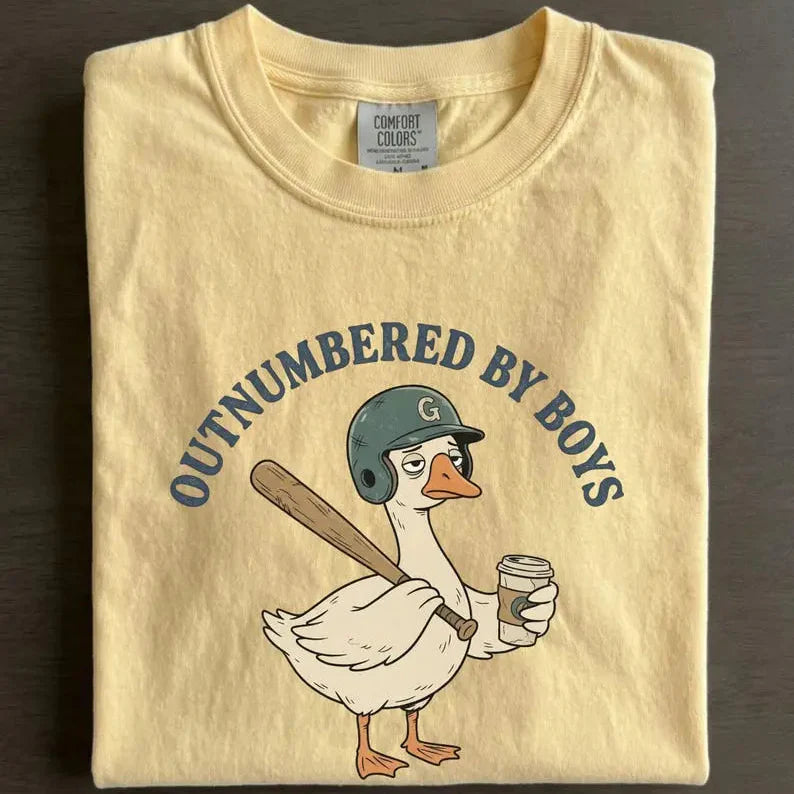 Exhausted Boy Mom T-Shirt/Sweatshirt/Hoodie – Outnumbered by Boys Goose Graphic Tee
