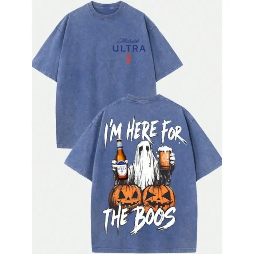 I’m Here for the Boos Graphic T-Shirt, Sweatshirt & Hoodie – Funny Beer Ghost Halloween Print, Spooky Season Drinking Humor Apparel