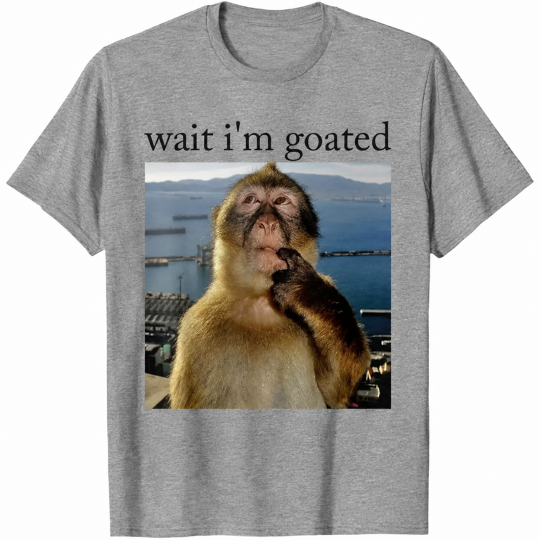 Wait I’m Goated Graphic T-Shirt, Sweatshirt & Hoodie – Funny Thinking Monkey Meme Print, Viral Brainrot Humor Apparel