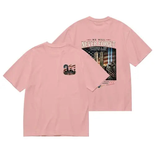 9/11 Never Forget Memorial Graphic T-Shirt, Sweatshirt & Hoodie – September 11 Twin Towers, American Flag & First Responder Tribute Print