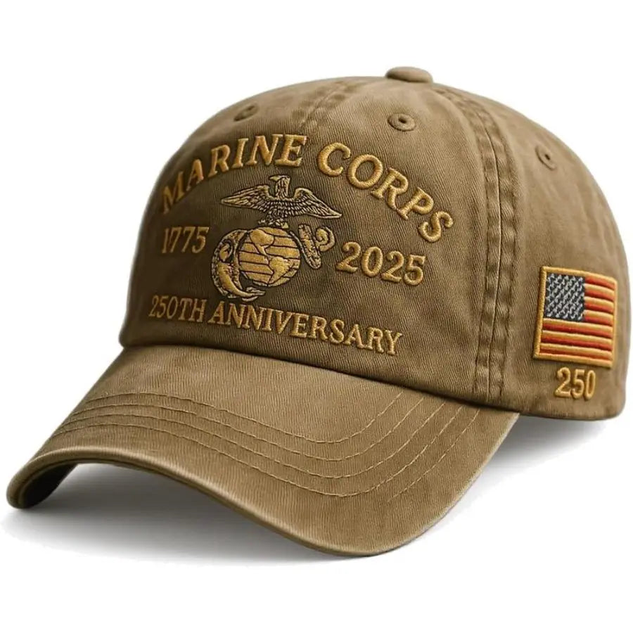 Marine Corps 250th Anniversary Embroidered Baseball Cap – 1775–2025 Vintage Washed Military Tribute Hat for Veterans & Patriots