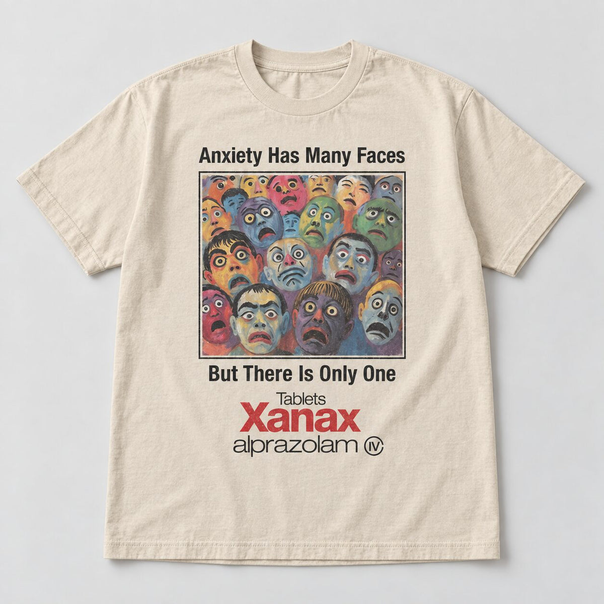 Anxiety Has Many Faces Y2K Graphic T-Shirt, Sweatshirt & Hoodie – Vintage Parody Grunge Alternative Streetwear
