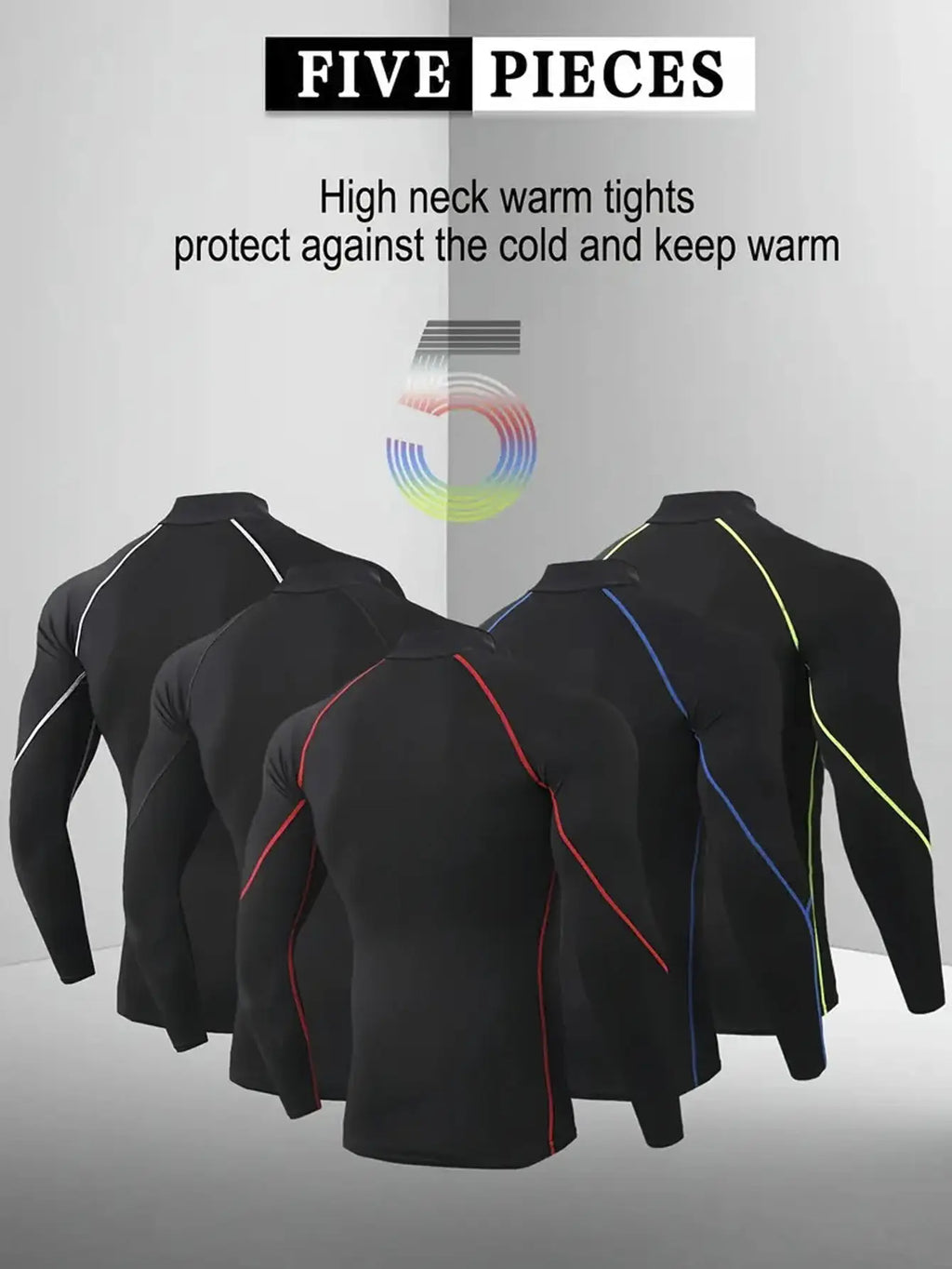 5-Pack Men’s Long Sleeve Compression Shirts – Moisture-Wicking Quick-Dry Athletic Tops, Stretch Workout Base Layers for Gym, Running & Training