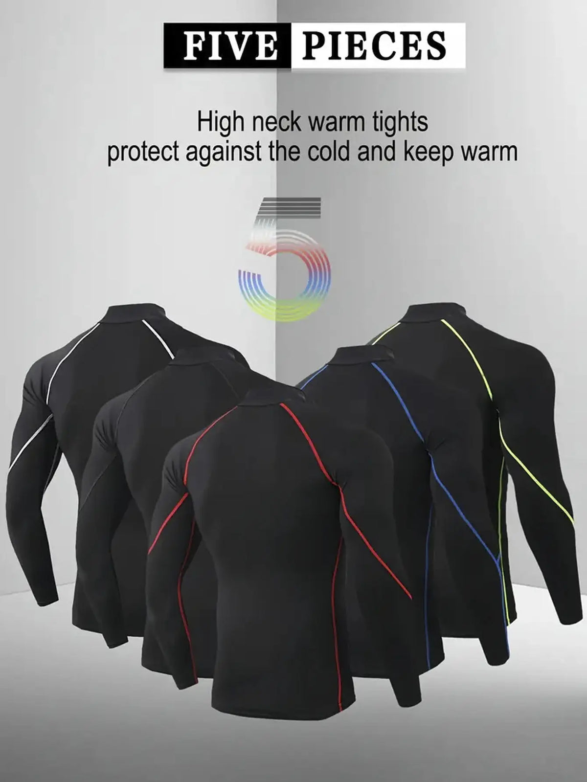 5-Pack Men’s Long Sleeve Compression Shirts – Moisture-Wicking Quick-Dry Athletic Tops, Stretch Workout Base Layers for Gym, Running & Training