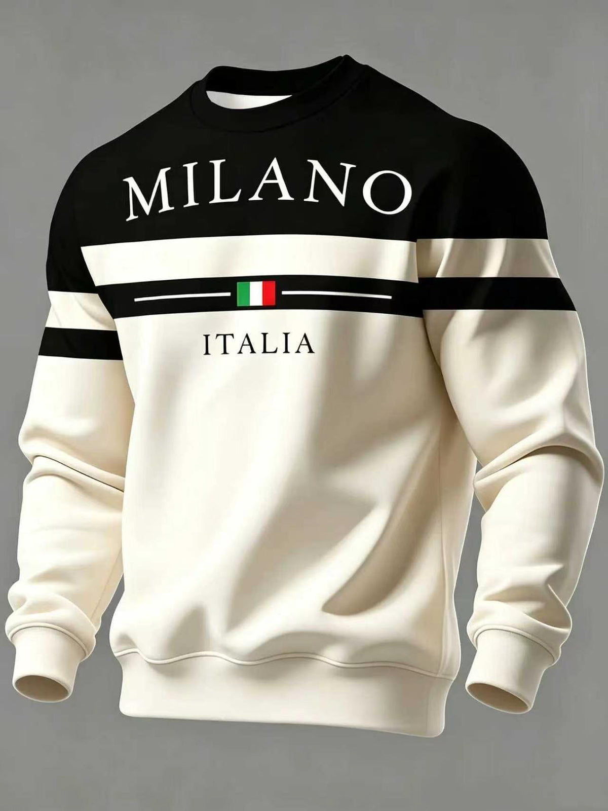 Milano Italy Graphic Sweatshirt – Italian Flag Colorblock Stripe Crewneck Pullover