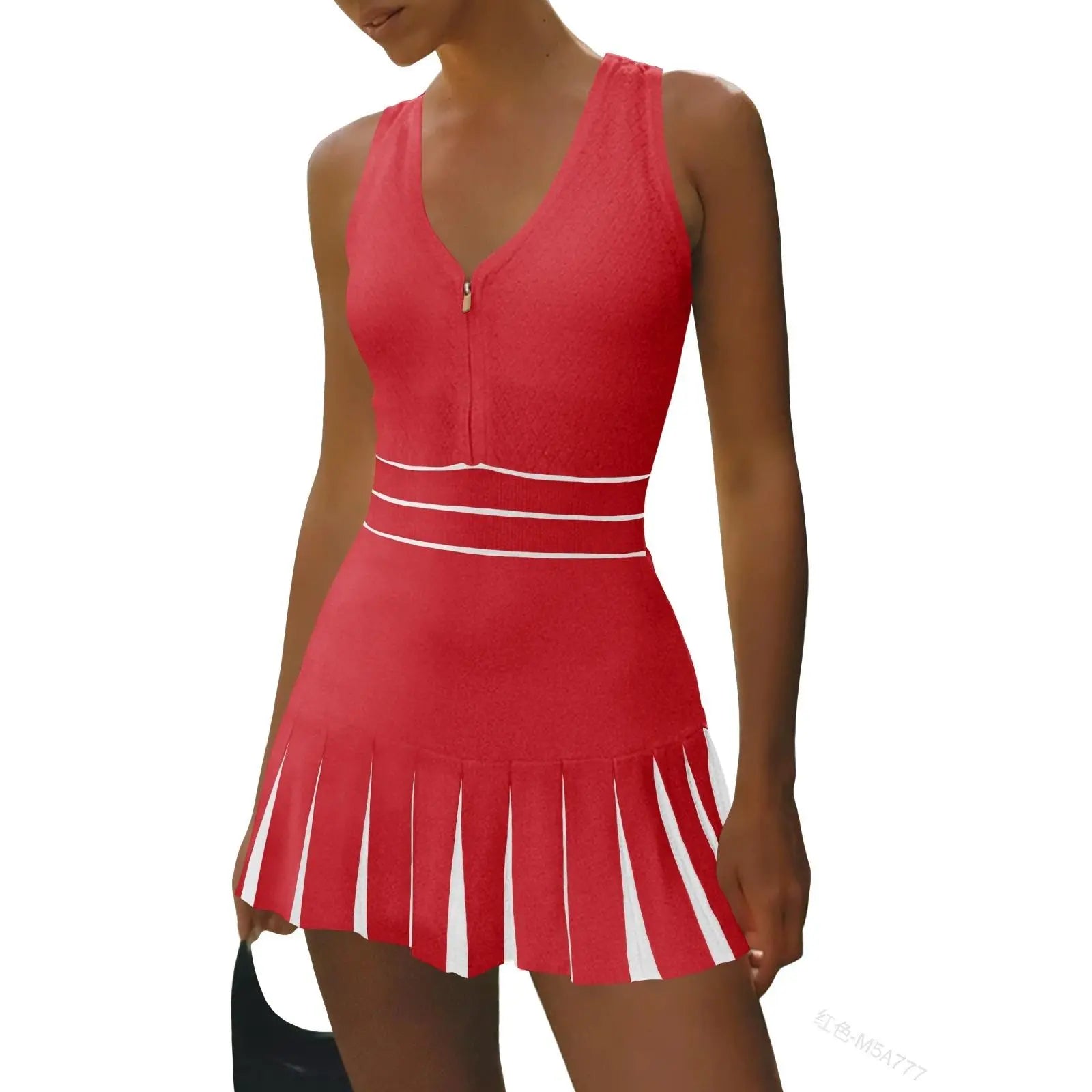 Women's Zip-Front Tennis Dress – Sleeveless Racerback Athletic Dress with Built-In Shorts, Pleated Golf & Pickleball Activewear
