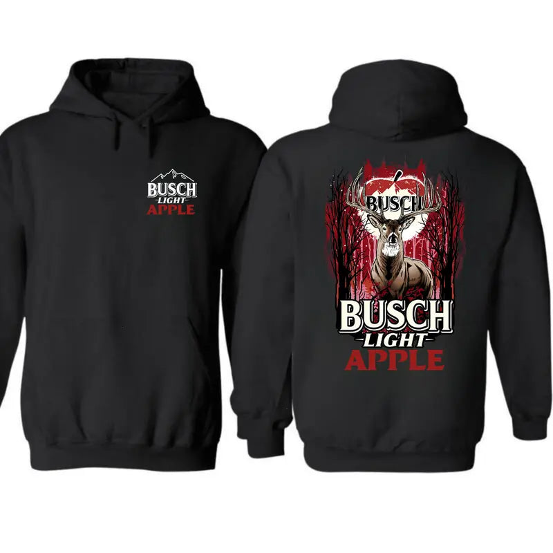 Busch Light Apple Deer Hunting Graphic T-Shirt, Sweatshirt & Hoodie – Outdoor Hunter Double-Sided Print Apparel