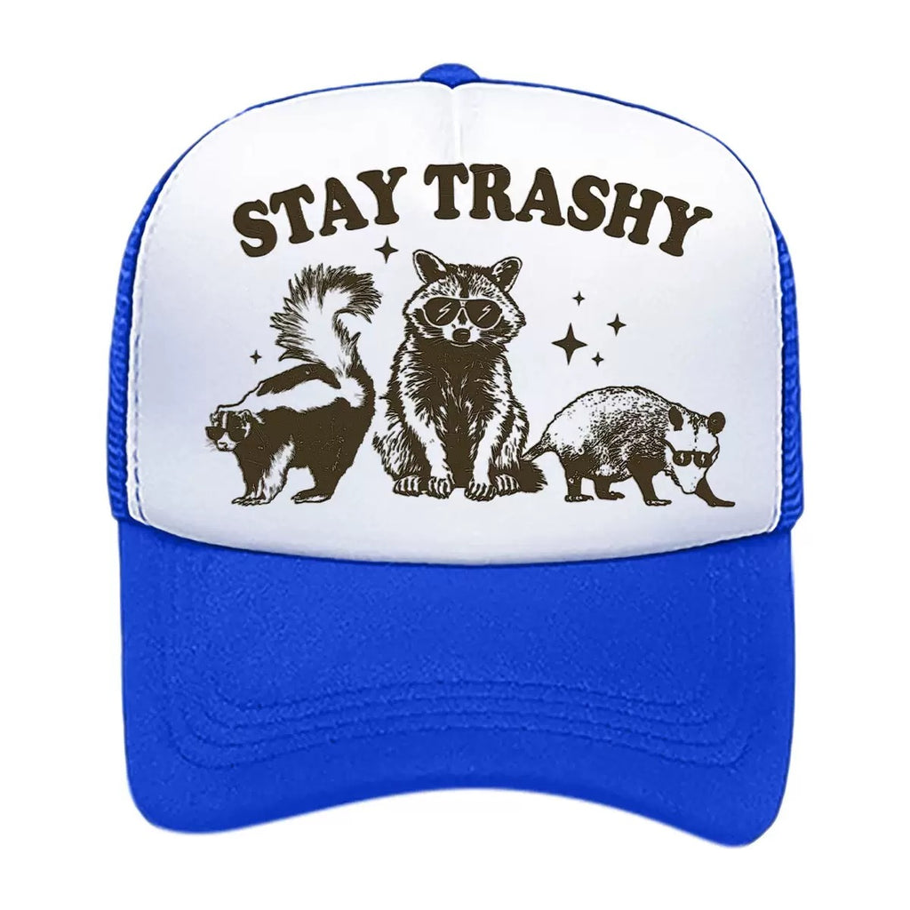 Stay Trashy Foam Trucker Hat – Funny Woodland Animal Graphic Mesh Baseball Cap for Men & Women
