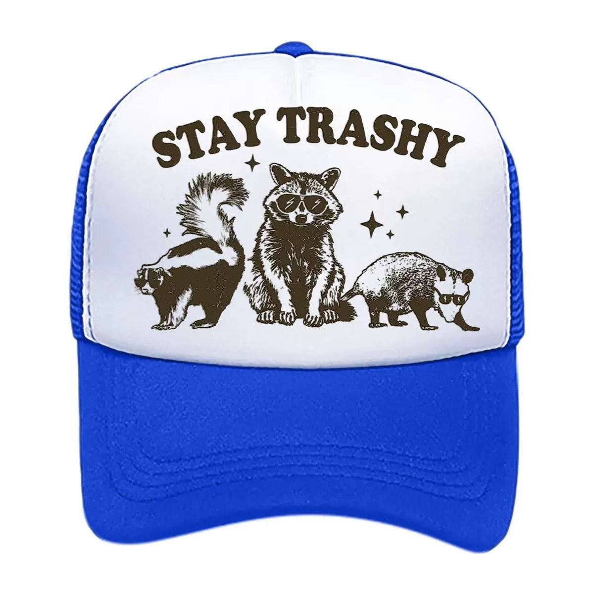 Stay Trashy Foam Trucker Hat – Funny Woodland Animal Graphic Mesh Baseball Cap for Men & Women