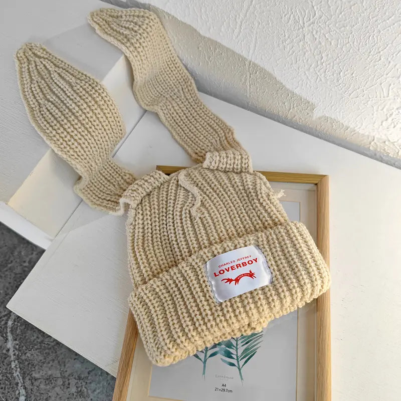 Women's Y2K Long Bunny Ear Beanie – Cute Oversized Rabbit Ear Knit Hat, Trendy Warm Winter Fashion Accessory
