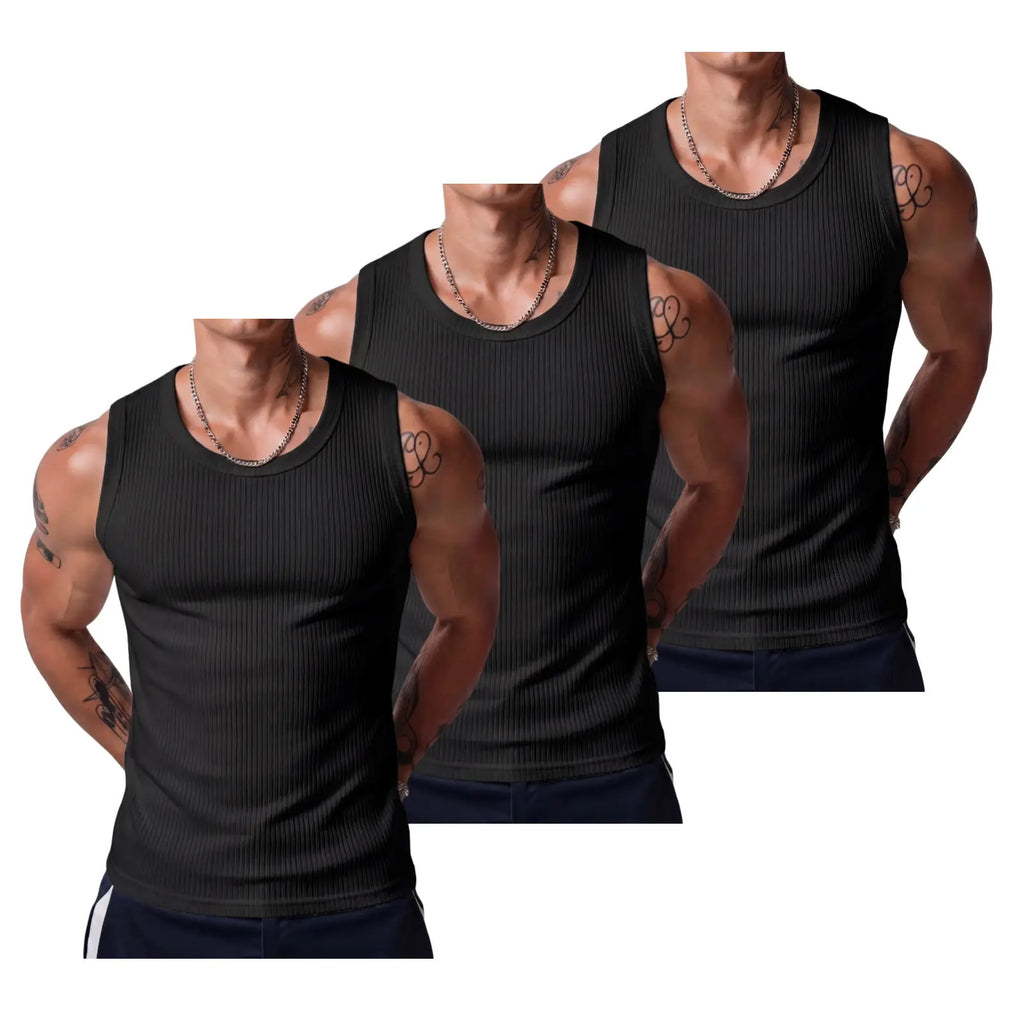 3-Pack Men's Ribbed Tank Tops – High Stretch Breathable Muscle Shirts for Gym, Workout & Everyday Wear