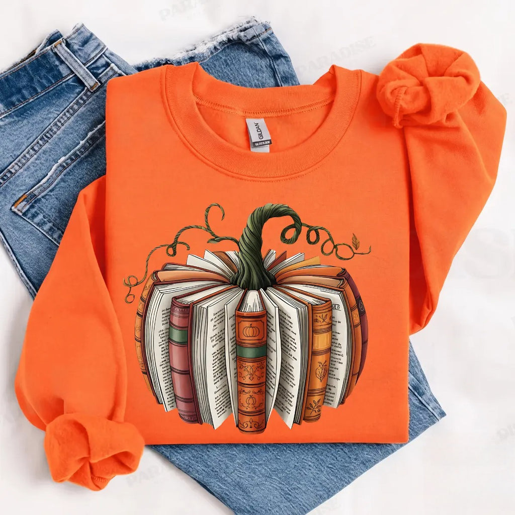 Book Pumpkin T-Shirt, Sweatshirt & Hoodie – Cozy Fall Book Lover Graphic, Autumn Reading Gift
