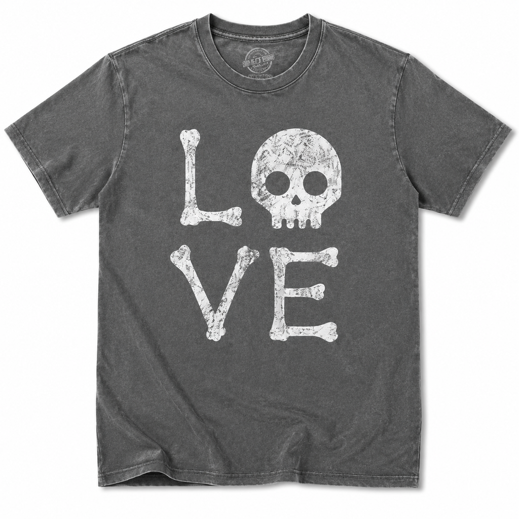 LOVE Skull Graphic T-Shirt,  Sweatshirt & Hoodie – Cute Skeleton Bones Halloween Print, Vintage Gothic Spooky Season Apparel