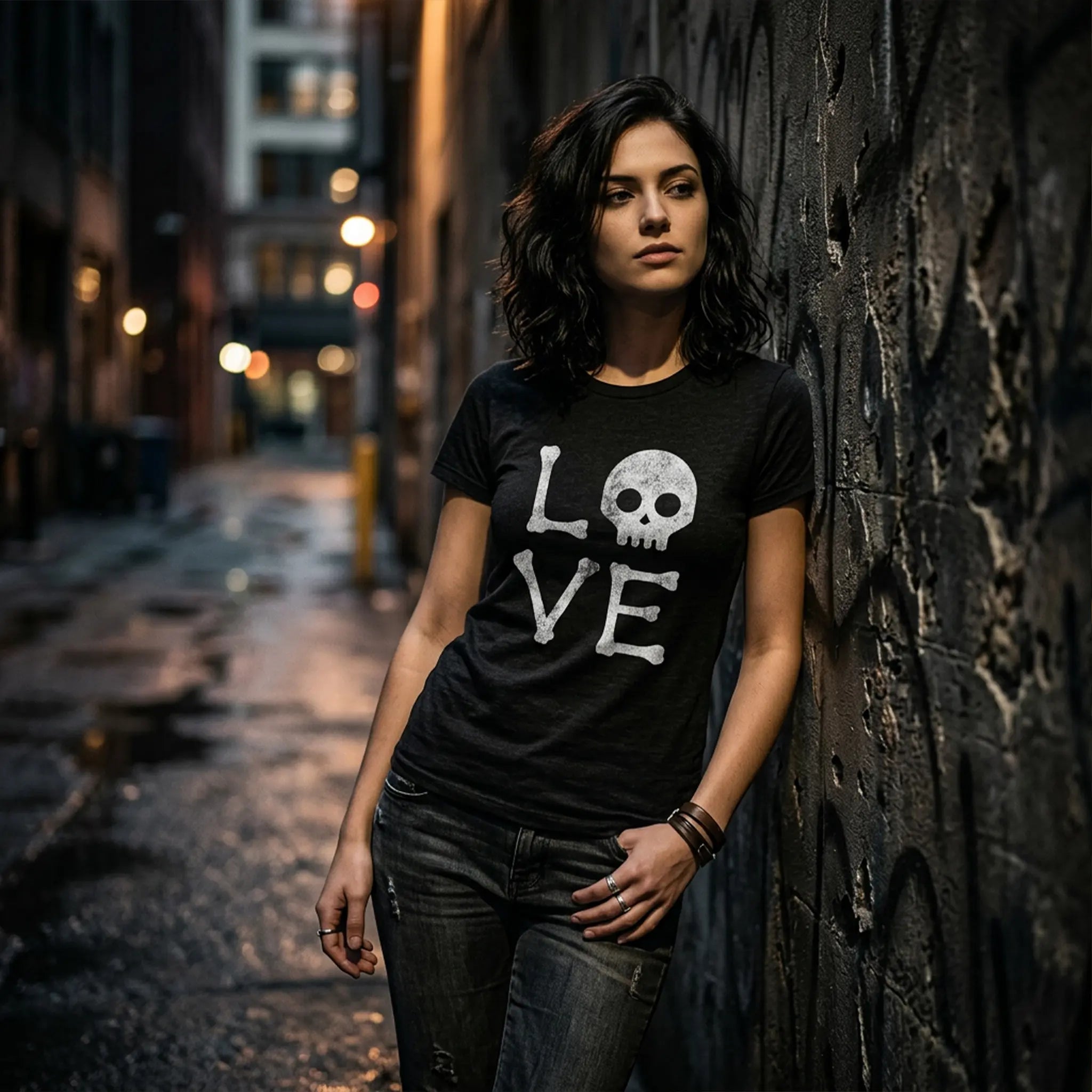 LOVE Skull Graphic T-Shirt,  Sweatshirt & Hoodie – Cute Skeleton Bones Halloween Print, Vintage Gothic Spooky Season Apparel